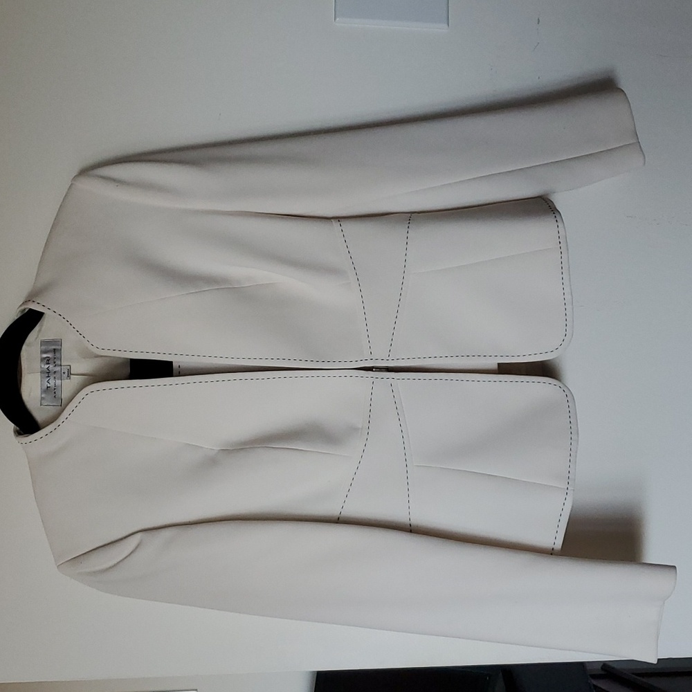 Cream and Black Tahari SZ 4 3 Piece Skirt Suit Set